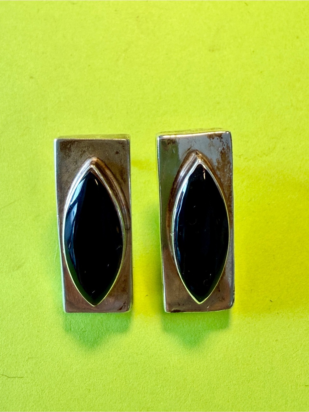 Modernist Artisan Sterling Onyx Earrings Mexico